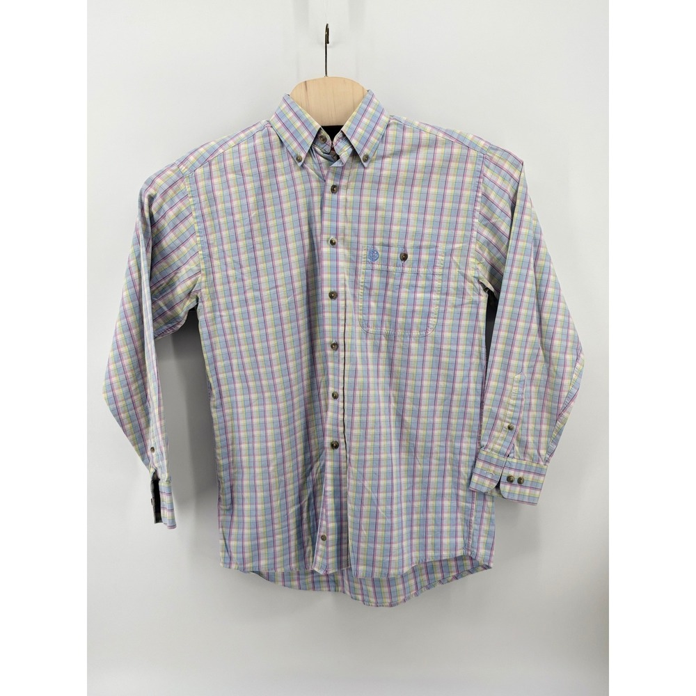 George Straight Mens Pastel Plaid Button Down Shirt LS Blue Pink Yellow‎ Green